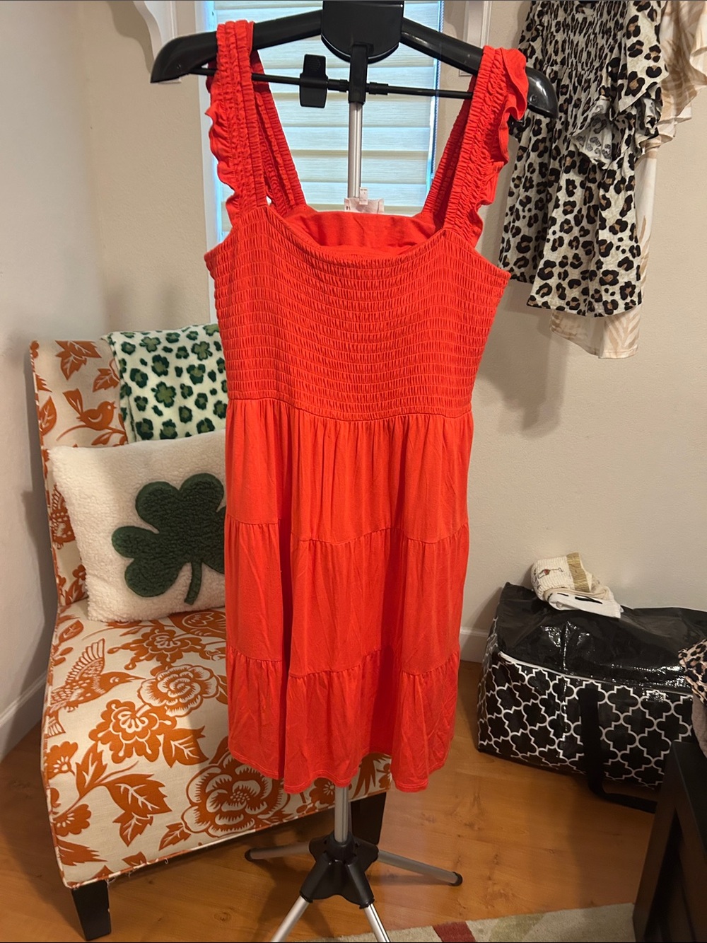 Soma Wknd Orange/Red Smocked Tiered Mini Dress